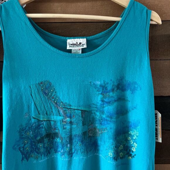Vintage 90s Northern Reflections Lake Side Flowers Chair Quilt Nature Tank Top - Picture 2 of 7